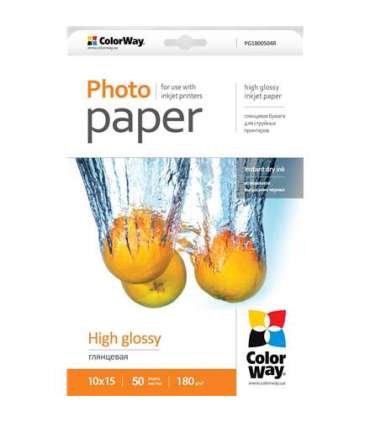 ColorWay High Glossy Photo Paper, 50 Sheets, 10x15, 180 g/m²