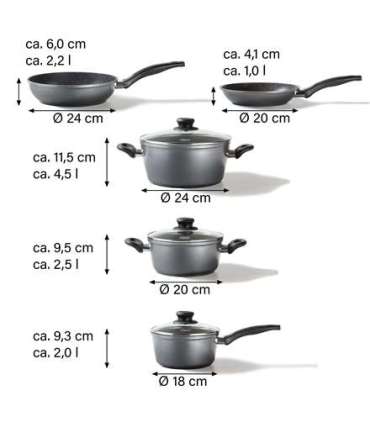 Stoneline Cookware set of 8 Die-cast aluminium, Black, Lid included