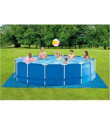 Intex Metal Frame Pool Set with Filter Pump, Safety Ladder, Ground Cloth, Cover Blue, Age 6+, 457x122 cm
