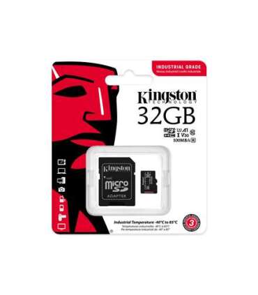 Kingston UHS-I 32 GB, microSDHC/SDXC Industrial Card, Flash memory class Class 10, UHS-I, U3, V30, A1, SD Adapter