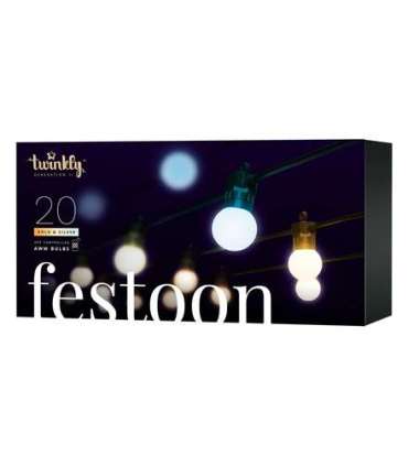 Twinkly Festoon Smart LED Lights 40 AWW (Gold+Silver) G45 bulbs, 20m