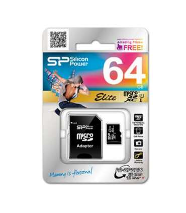 Silicon Power Elite UHS-I 64 GB, MicroSDXC, Flash memory class 10, SD adapter