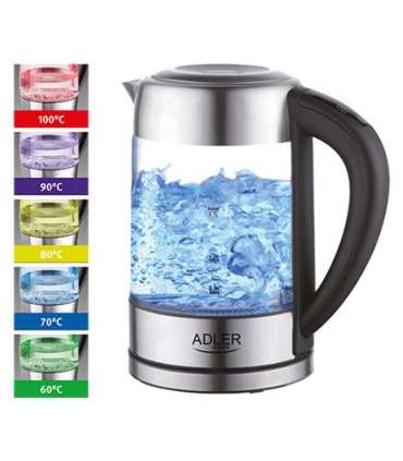 Adler Kettle AD 1247 NEW With electronic control, 1850 - 2200 W, 1.7 L, Stainless steel, glass, Stainless steel/Transparent, 360