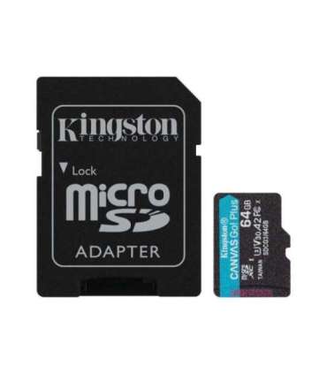 Kingston microSD Canvas Go! Plus 64 GB, MicroSD, Flash memory class 10, SD Adapter