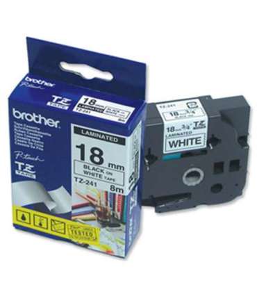 Brother TZ-241 Laminated Tape Black on White TZe 8 m 1.8 cm