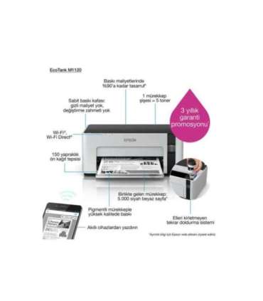 Epson Printer  EcoTank M1120 Mono, Inkjet, Standard, Wi-Fi, A4, Grey
