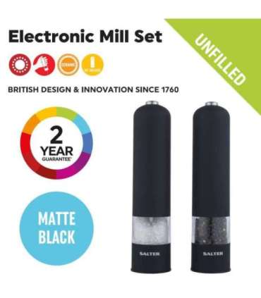 Salter 7524 BKXRUP1 Matt Black Electronic Mill set