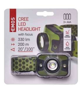 Pealamp Emos P3539 3W zoom+2LED punane