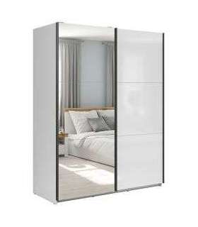 Liugustega riidekapp 153 cm TETRIX valge kõrgläige/peegel