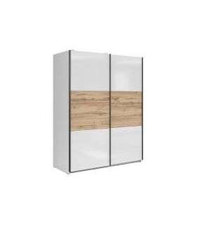 Liugustega riidekapp 153 cm TETRIX valge kõrgläige/tamm wotan