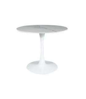Ümmargune söögilaud ESPERO valge marmor/valge jalg 90 cm