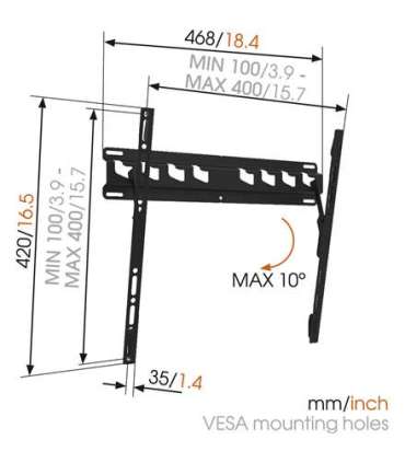 Vogels Wall mount, MA3010-A1, 32-55 ", Tilt, Maximum weight (capacity) 50 kg, VESA 100-400 mm, Black