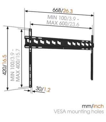 Vogels Wall mount, MA4000-A1, Fixed, 40-80 ", Maximum weight (capacity) 80 kg, VESA 100/400-100/600 mm, Black