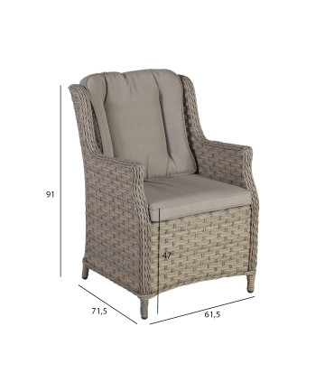 Кресло PACIFIC с подушками 61,5x71,5xH91см, рама: алюминий с плетением из пластика, цвет: серо-бежевый