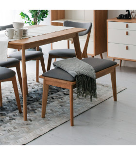 Скамья JONNA 92x40xH45см, сиденье покрыто серым текстилем, ножки и рама: каучуковое дерево, цвет: натуральный