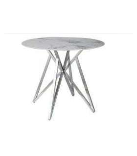 Ümmargune söögilaud MURANO valge marmor/kroom 90 cm
