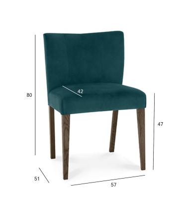 Стул TURIN 57x51xH80см, обитое сиденье и спинка покрыты бархатной тканью зеленого цвета, ножки из темного дуба