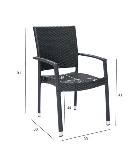 Стул WICKER-3 с подлокотниками, чёрный