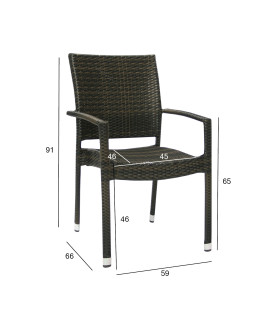 Стул WICKER-3 с подлокотниками, тёмно-коричневый