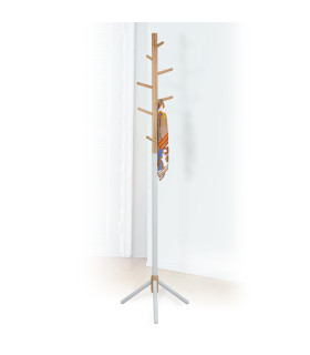 Напольная вешалка FOREST 44x49xH166см, материал: сталь / дерево, цвет: белый / натуральный