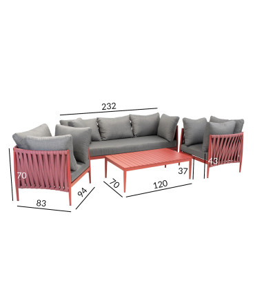 Комплект садовой мебели BREMEN стол, диван и 2 стула, красный