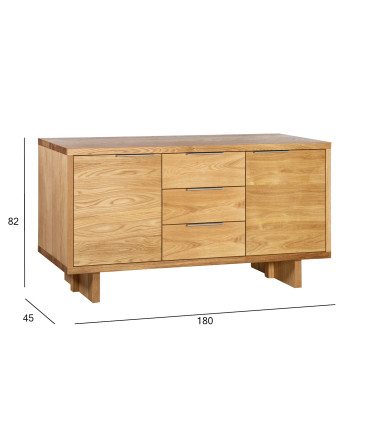 Kummut LISBON 2-ukse ja 3-sahtliga 180x45xH82cm, materjal: naturaalse tammespooniga mööbliplaat