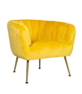 Кресло TUCKER 78x71xH69см, материал покрытия: бархат, цвет: жёлтый, ножки: нержавеющая сталь золотого цвета