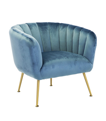 Кресло TUCKER 78x71xH69см, синее бархатное полотно, золотые стальные ножки