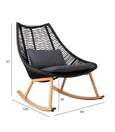 Кресло-качалка HELSINKI 84x102xH97см, рама: алюминий, с плетеной черной веревкой