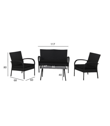 Комплект садовой мебели ВЕНА стол, диван и 2 кресла, черный