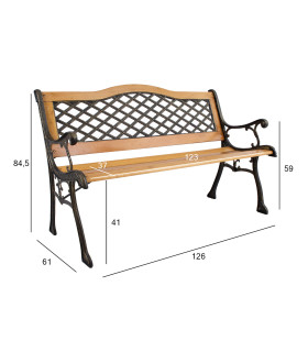 Садовая скамейка CARTAGO 126x61xH84,5см, деревянное сиденье, чугунный каркас