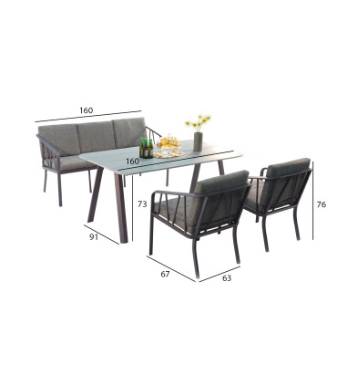 Комплект садовой мебели KAHLA стол, диван и 2 стула, серый