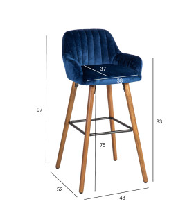 Барный стул ARIEL 48x52xH97см, сиденье и спинка: ткань, цвет: синий, ножки из бука