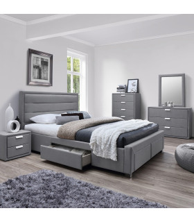 Voodi CAREN 160x200cm, hall, 165x220,5xH110cm, MDF, polüesterkangas