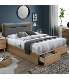 Voodi BLOSSOM 160x200cm, tumehall/tamm, 165,5x208xH105cm, MDF, polüesterkangas