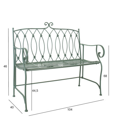 Садовая скамейка MINT 104x55xH95,5см, кованое железо, античный зеленый
