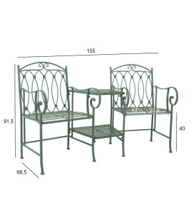 Садовая скамейка со столом MINT 155x68,5x91,5см, кованое железо, античный зеленый