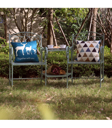 Садовая скамейка со столом MINT 155x68,5x91,5см, кованое железо, античный зеленый