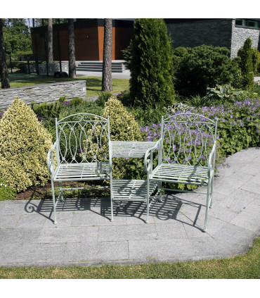 Садовая скамейка со столом MINT 155x68,5x91,5см, кованое железо, античный зеленый