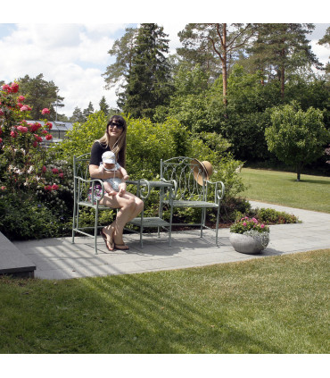 Садовая скамейка со столом MINT 155x68,5x91,5см, кованое железо, античный зеленый