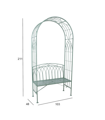 Скамья MINT с аркой 103x48xH211см, кованое железо, антично-зеленый