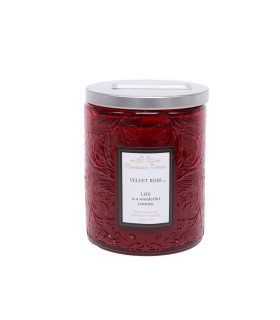 Свеча в стеклянном стакане ROMANTIC TIMES, D7xH9см, с крышкой, красный (аромат - VELVET ROSE)