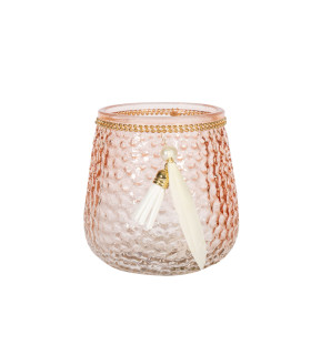 Küünlahoidja LULU D9xH10cm, roosa, sulgedega