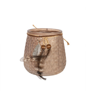 Küünlahoidja FROST LULU D9xH10cm, mattpruun, sulgedega