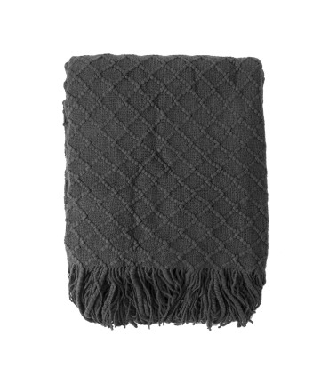 Плед с бахромой FELICE, 130x170см, тёмно-серый, ромбическая плетение