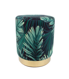 Пуфик LA PERLA, D35xH42см, ткань: бархат, цвет: зеленые листья