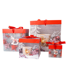 Подарочная коробка XMAS GIFT-3, 22x22x22см, микс