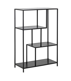 Riiul SEAFORD 77x35xH114cm, 3x, riiulid: must saare melamiin, raam: must metall