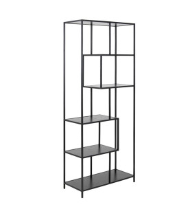 Riiul SEAFORD 77x35xH185cm, 5x, riiulid: must saare melamiin, raam: must metall