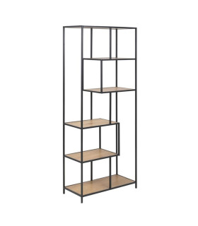 Riiul SEAFORD 77x35xH185cm, metsik tamm/must, mööbliplaat, metall